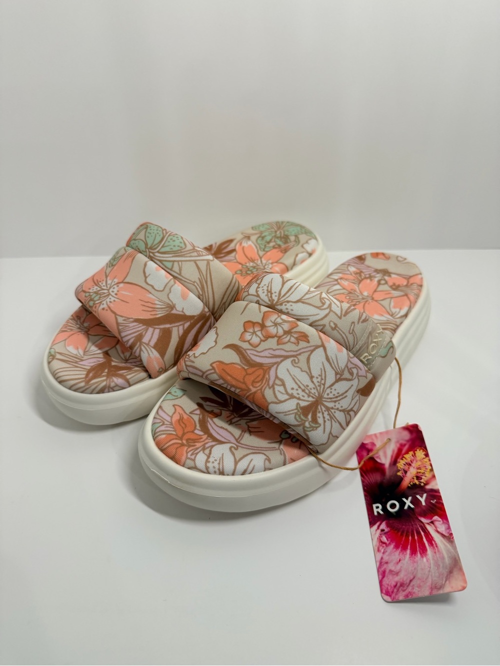 Roxy Gelato Lux 690 Other Pink Floral Platform Slide Sandals Women’s 6 NWT